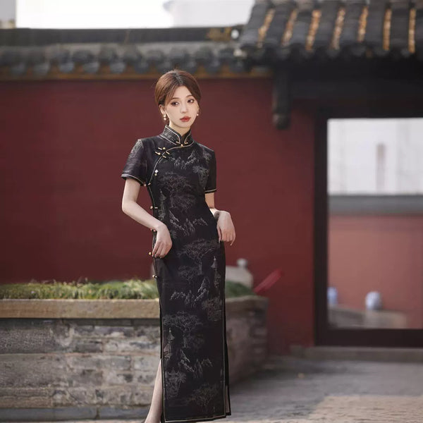 Modern Chinese dress, Black qipao, Ball Gowns L Modern Chinese dress, Black qipao, Ball Gowns L