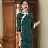 Modern Chinese Qipao, Chinese Cheongsam, Evening Dress, Ball Gown, mandarin collar, 3/4 sleeve
