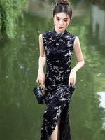 Modern Chinese qipao，Chinese Cheongsam Dress, Evening Dress, sleeveless velvet qipao