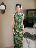 Chinese Cheongsam, velvet qipao, Sleeveless summer qipao