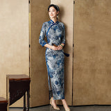 Modern Chinese qipao, Chinese Cheongsam, blue floral qipao, Ball Gowns