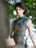 Modern Chinese Qipao, Cheongsam Dress, blue color dress