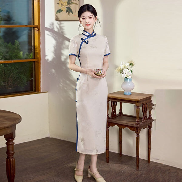 Modern Chinese Qipao, Chinese Cheongsam Dress, Ball Gowns, short sleeve, mandarin collar L Modern Chinese Qipao, Chinese Cheongsam Dress, Ball Gowns, short sleeve, mandarin collar L