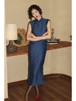 Modern Chinese Qipao dress,  sleeveless qipao, blue color qipao