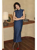 Modern Chinese Qipao dress,  sleeveless qipao, blue color qipao