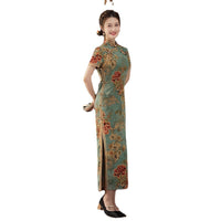 Qipao chinois moderne, robe Cheongsam chinoise, robe florale verte, robes de bal, col mandarin