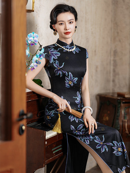 cheongsam party dress Elegant Velvet Cheongsam - Chinese Qipao Dress - Luxury Vintage High Slit Gown - Classic Oriental Evening Dress - Formal Asian Dress