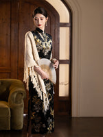 Modern Chinese qipao, Chinese Cheongsam, Ball Gowns, Long Evening Dress, black floral qipao