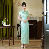 Modern Chinese Qipao, Mulberry Silk cheongsam, Evening Dress, light green silk qipao
