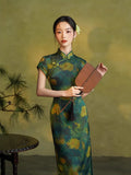 Traditional Chinese dress, Chinese Cheongsam, green floral qipao, Ball Gowns