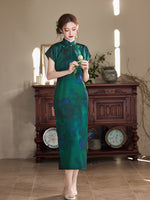 Modern Chinese Qipao, Evening Dress, teal color, ball gowns