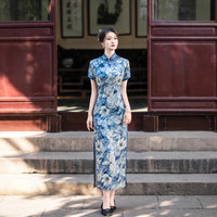 Modern Chinese qipao, Chinese Cheongsam Dress, Evening Dresses, blue floral dress