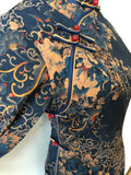 Qipao chinois moderne, robe Cheongsam chinoise, qipao bleu marine foncé, robes de bal, manches 3/4, col mandarin
