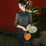 Modern Chinese qipao, Chinese Cheongsam Dress, black floral qipao