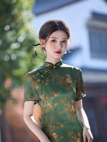 Modern Chinese qipao, Chinese Cheongsam, Evening Dress, Ball Gowns, green floral qipao