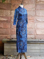 Modern Chinese qipao, Chinese Cheongsam, blue floral qipao, Ball Gowns, autumn qipao