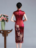 Kostenlose Änderung, traditionelles chinesisches Qipao-Kleid, Cheongsam aus Maulbeerseide, Abendkleid, rote Farbe, Midi-Kleid