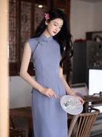 Modern Chinese Qipao, purple Qipao, summer qipao, Evening Dress, casual qipao