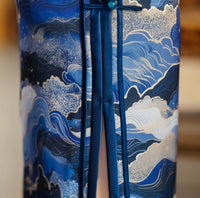 traditionelles chinesisches Kleid, besticktes chinesisches Cheongsam, Abendkleider, Ballkleider, Marineblau, Mandarinkragen