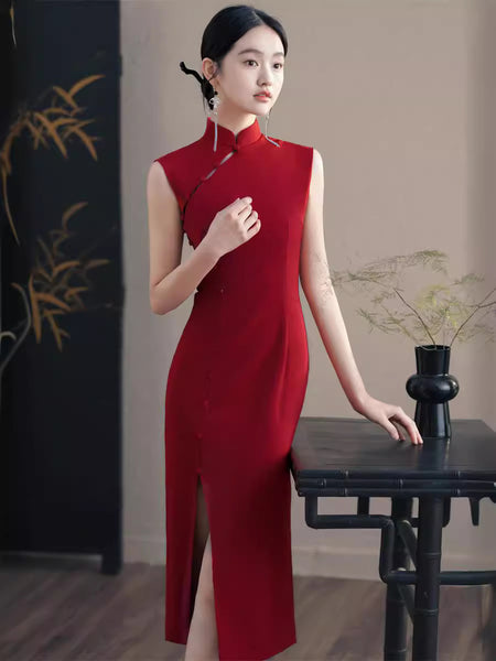 Traditional Chinese dress, Chinese Wedding dress, Red Qipao, tea