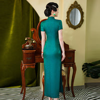 Modern silk qipao, Mulberry Silk cheongsam, Evening Dress, dark green clolor