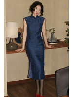 Modern Chinese Qipao dress,  sleeveless qipao, blue color qipao