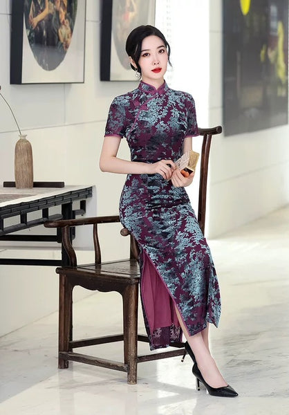 Modern Chinese qipao, Chinese Cheongsam , Long Evening Dress, Ball Gowns, velvet qipao