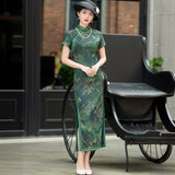 Chinese Cheongsam, Ball Gown, forest green qipao, floral pattern, summer qipao dress