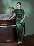 Modern Chinese Qipao, Mulberry Silk cheongsam, floral pattern, green color qipao
