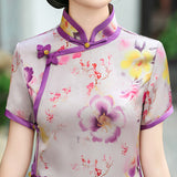 Modern Chinese Qipao, Chinese Cheongsam Dress, purple floral dresses, Ball Gowns