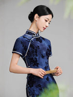 Modern Chinese qipao, Chinese Cheongsam, Long Evening Dresses, navy blue color