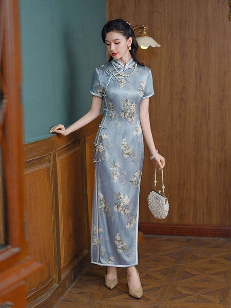 Modern Chinese Qipao dress, Mulberry Silk cheongsam, light blue color, – QipaoMood Modern Chinese Qipao dress, Mulberry Silk cheongsam, light blue color, – QipaoMood