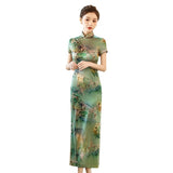 Kostenlose Änderung, traditionelles chinesisches Qipao-Kleid, Cheongsam aus Maulbeerseide, Abendkleid, volle Länge, Stehkragen