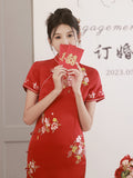 traditional Chinese dress, Chinese Cheongsam, embroidered wedding qipao, Bridal dress, tea ceremony