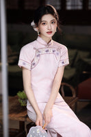 Modern Chinese Qipao, Chinese Qipao, light pink qipao, summer Dress, floral pattern