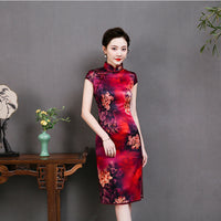 Modern Chinese Qipao, Mulberry Silk cheongsam,  Evening Dress, rose prints