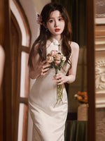 Modern Chinese Qipao, Cheongsam Dress, Evening Dress, cream jacquard qipao