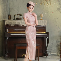 Modern Qipao dress, Mulberry Silk cheongsam,  Evening Dress, pink color, mandarin collar