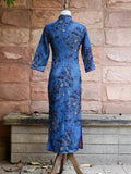 Modern Chinese qipao, Chinese Cheongsam, blue floral qipao, Ball Gowns, autumn qipao