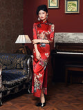 3/4 sleeve, Mulberry Silk cheongsam,  Evening Dress, red wedding qipao