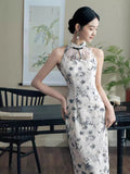 Traditional Chinese dress, Long Qipao, summer halterneck qipao, 3 color options