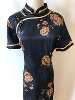Modern Chinese qipao, Chinese Cheongsam Dress, dark navy blue jacquard qipao, Ball Gowns, mandarin collar