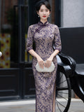 Modern Chinese qipao, Chinese Cheongsam, purple floral qipao, Ball Gowns