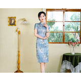 Modern Chinese dress, Evening Dress, Silk qipao, floral print, Spring dress