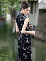 Modern Chinese qipao，Chinese Cheongsam Dress, Evening Dress, sleeveless velvet qipao