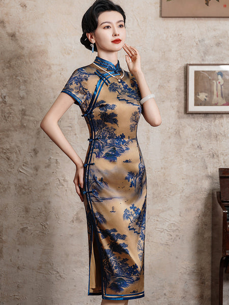chinese collar silk dress Silk Cheongsam Qipao