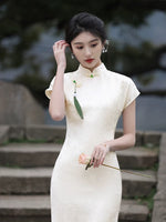 Modern Chinese qipao, Chinese Cheongsam, white jacquard dress, floral dress, Evening dress