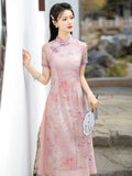 Modern Chinese Qipao, Chinese Cheongsam, pink aodai qipao, Ball Gowns, Long Evening Dress, mandarin collar