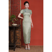 Modern Chinese Qipao, Mulberry Silk cheongsam,  Evening Dress, light green jacquard qipao
