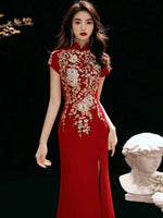 Custom make available, Chinese qipao, Red Cheongsam, Bridal dress, tea ceremony, mandarin collar